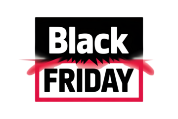 Black friday text with a red slash and frame isolated on transparent background