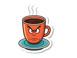 Angry coffee cup pure white background.