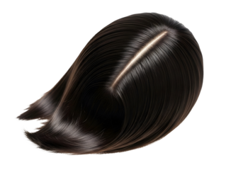 Dark brown hair strand with highlights isolated on transparent background