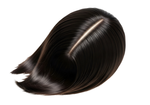 Dark brown hair strand with highlights isolated on transparent background
