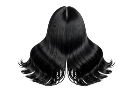 Elegant black wavy hair style isolated on transparent background