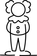 Clown cartoon line drawing, black and white vector illustration, circus character outline, children coloring page, funny costume design template