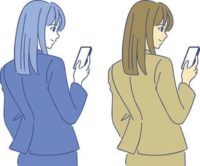 後ろ向きでスマホを見る女性　eps