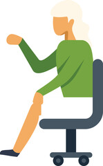 Businesswoman gesturing while sitting on an office chair, actively participating in a professional discussion