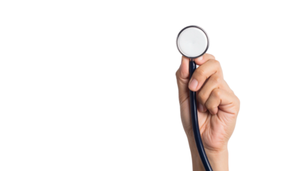 A hand holding a stethoscope, symbolizing health and medical care
