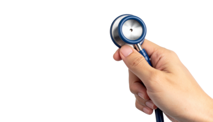 A close-up shot of a hand holding a stethoscope, symbolizing healthcare and medical diagnosis