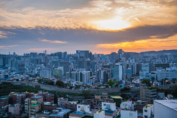 Seoul's Namsan Tower and its surrounding cityscape during the autumn day
