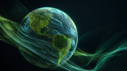 Abstract Earth with flowing lines, representing global connectivity and data flow