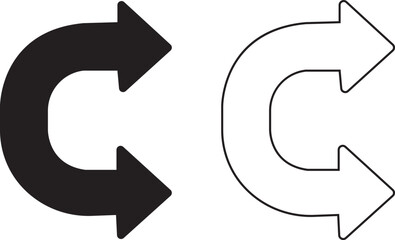 Curved rotation arrows design set black and white vector illustration