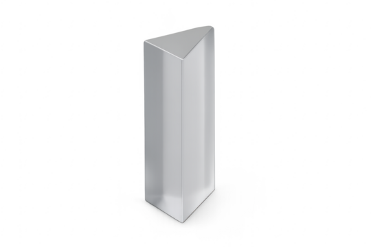 Silver triangular prism standing on transparent background