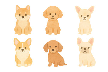可愛い犬のイラストセット　豆柴　トイプードル　チワワ　コーギー　ダックスフント　フレンチブルドック