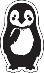 Penguin holding a popsicle pure white background.