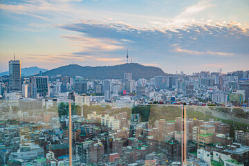 Seoul's Namsan Tower and its surrounding cityscape during the autumn day