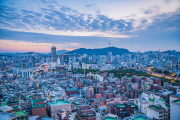 Seoul's Namsan Tower and its surrounding cityscape during the autumn day