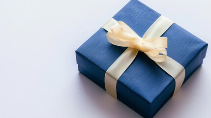 Festive Blue Gift Box Tied With a Light Yellow Ribbon