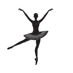 Dancing Ballerina ? Black & White Illustration Ballet Dance Pose ? Clean Vector Silhouette (1).eps