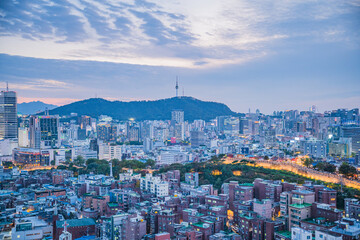 Seoul's Namsan Tower and its surrounding cityscape during the autumn day