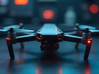 Modern drone with glowing lights