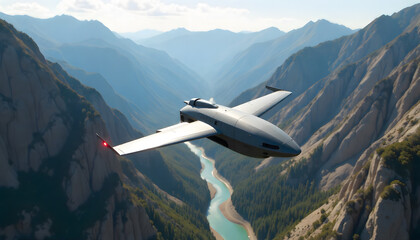 Drone flies over majestic mountain valley