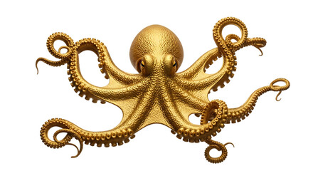 Obraz premium Golden octopus sculpture isolated on transparent background