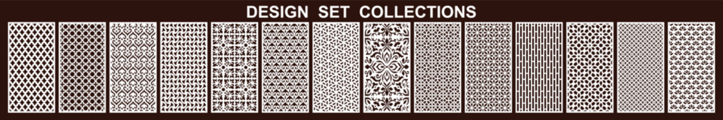 Set Laser Cut Decorative Panel Design Collection, Geometric Pattern Set for CNC Cutting, Islamic Ornament Wall Panel Template, Modern Partition Screen Vector, Decorative Background Design