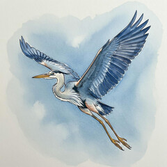 A great blue heron in watercolor character illustration.