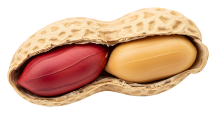 Open peanut shell with two kernels isolated on transparent background