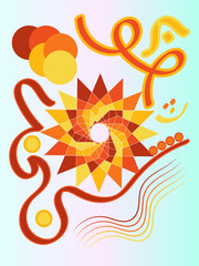 Vibrant Abstract Geometric Star and Calligraphy Art
