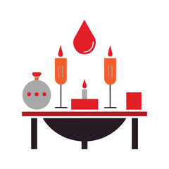 Minimalist christmas dinner table setting with candles and festive decorations vector