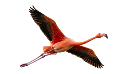 Pink flamingo in flight isolated on transparent background