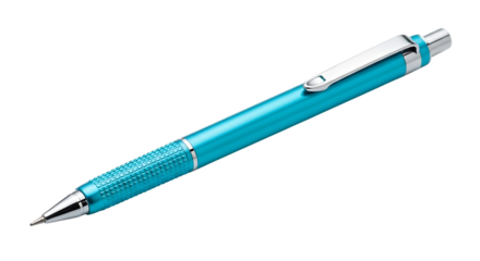Turquoise patterned ballpoint pen isolated on transparent background