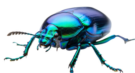 Naklejka premium Iridescent blue green beetle insect macro photography isolated on transparent background