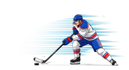 Dynamic ice hockey player shooting puck vector illustration