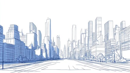 Cityscape sketch, avenue perspective, urban planning, architectural design,  for real estate promotion
