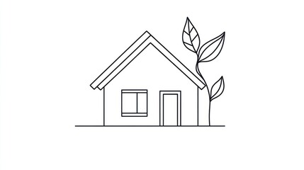 Simple house illustration, nature background, eco-friendly home design, website header