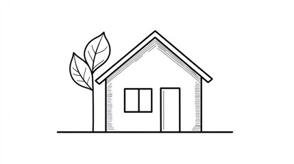 House with tree leaves drawing, in a white background, suitable for presentations