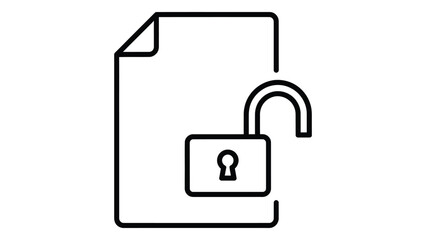 Open padlock symbol on a document icon, representing data access or security unlocked