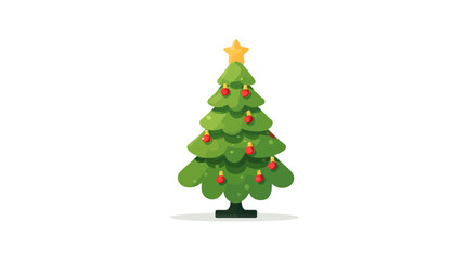 Festive Christmas Tree Vector Illustration with Star and Red Ornaments, Ideal for Holiday Season Designs and Decorations