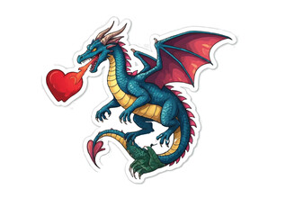 Vactor image of Flying dragon breathing hearts pure white background.