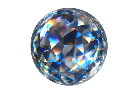 Abstract faceted crystal sphere reflecting colorful light