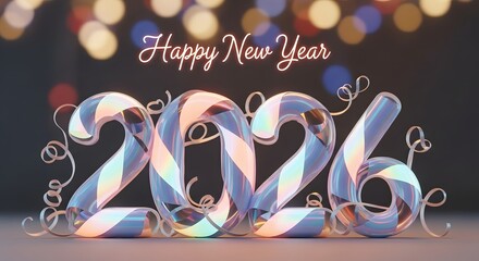 Iridescent Candy Cane 2026 New Year with Bokeh Lights happy new year celebration