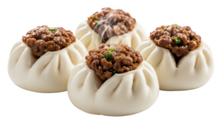 3d steamed pork buns isolated on transparent background