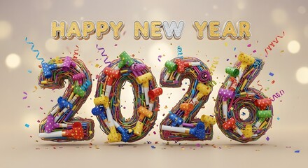Party Blower 2026 New Year with Confetti and Streamers happy new year celebration