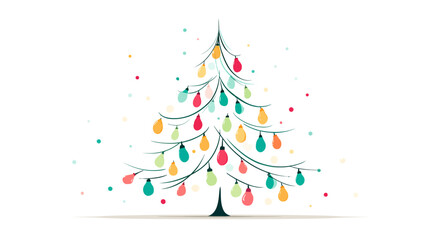 Modern minimalist Christmas tree illustration decorated with colorful string lights and festive elements, winter holiday concept.