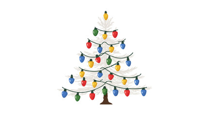 Festive holiday evergreen tree decorated with vibrant, multicolored string lights, a symbol of winter celebrations and joy