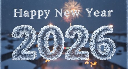 Sparkling 2026 New Year with diamond numbers and fireworks celebration