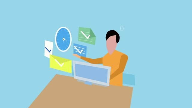 Complete office work on schedule, manege with time and maintain work concept, animation clip