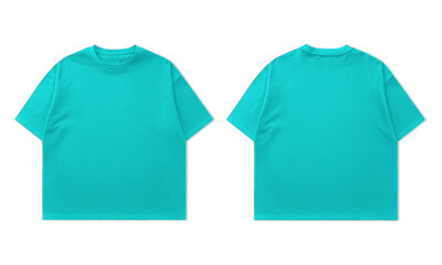Vibrant turquoise t-shirt mockup showcasing front and back views for apparel design and online store promotions perfect for summer trends
