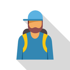 Hipster tourist is going backpacking with his yellow backpack and blue cap