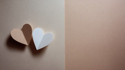 Fototapeta premium Two Simple Heart Shapes in Neutral Tones on a Subtle Textured Background for Love and Affection Themes